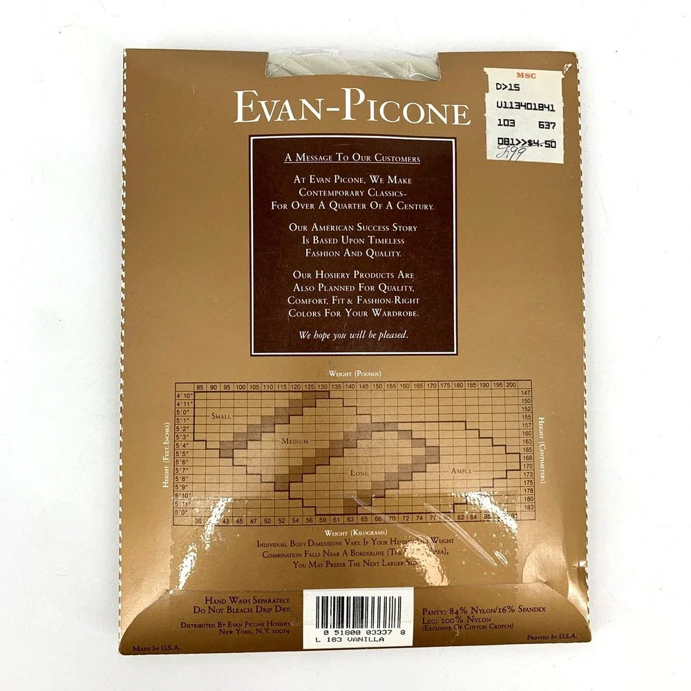 Evan Picone Silkee Sheer Control Top Sandalfoot Pantyhose VANILLA Long + KNEE HI